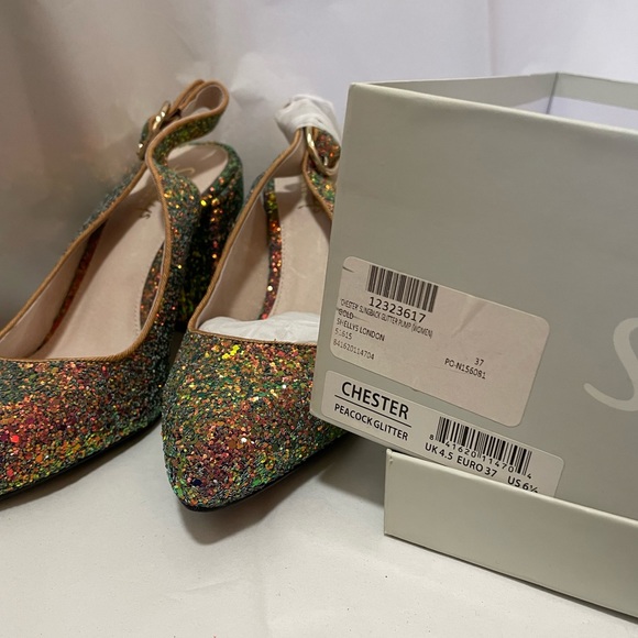🎉HP🎉Shelly London Peacock Glitter Heels - Picture 4 of 16